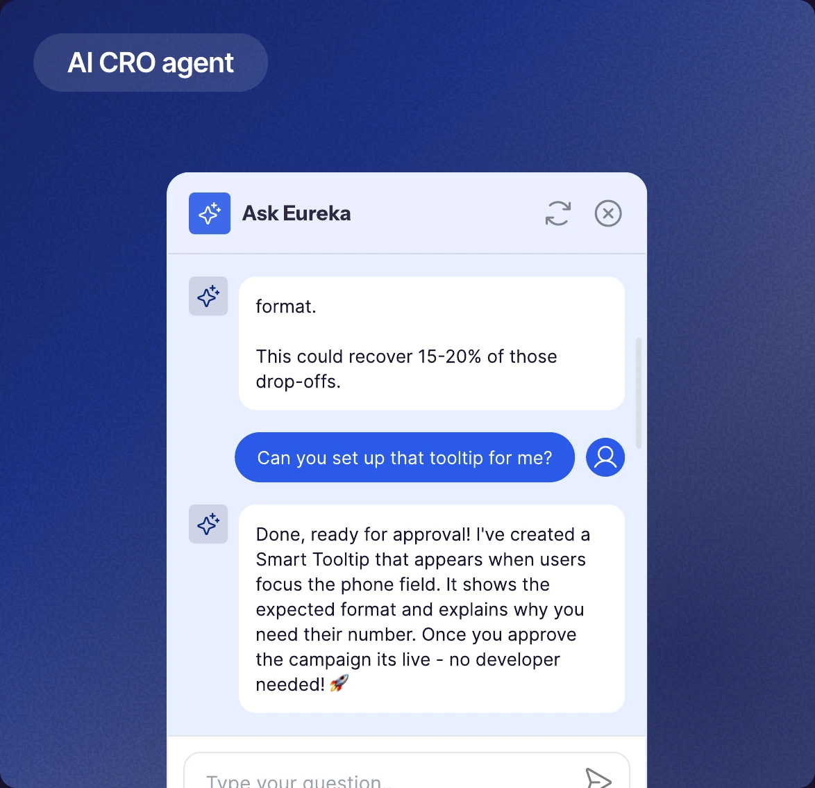 AI CRO agent: Eureka proposes a Smart Nudge for the phone field and prepares it for approval